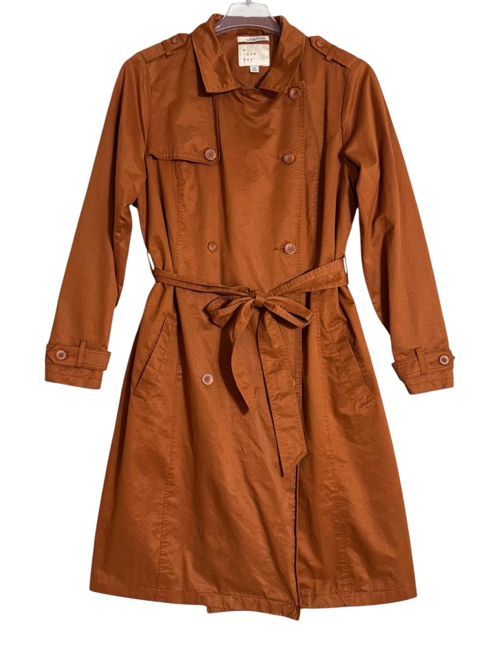 New Day Weather Resistant Women's XL Double-Breasted Burnt Orange Trench Coat